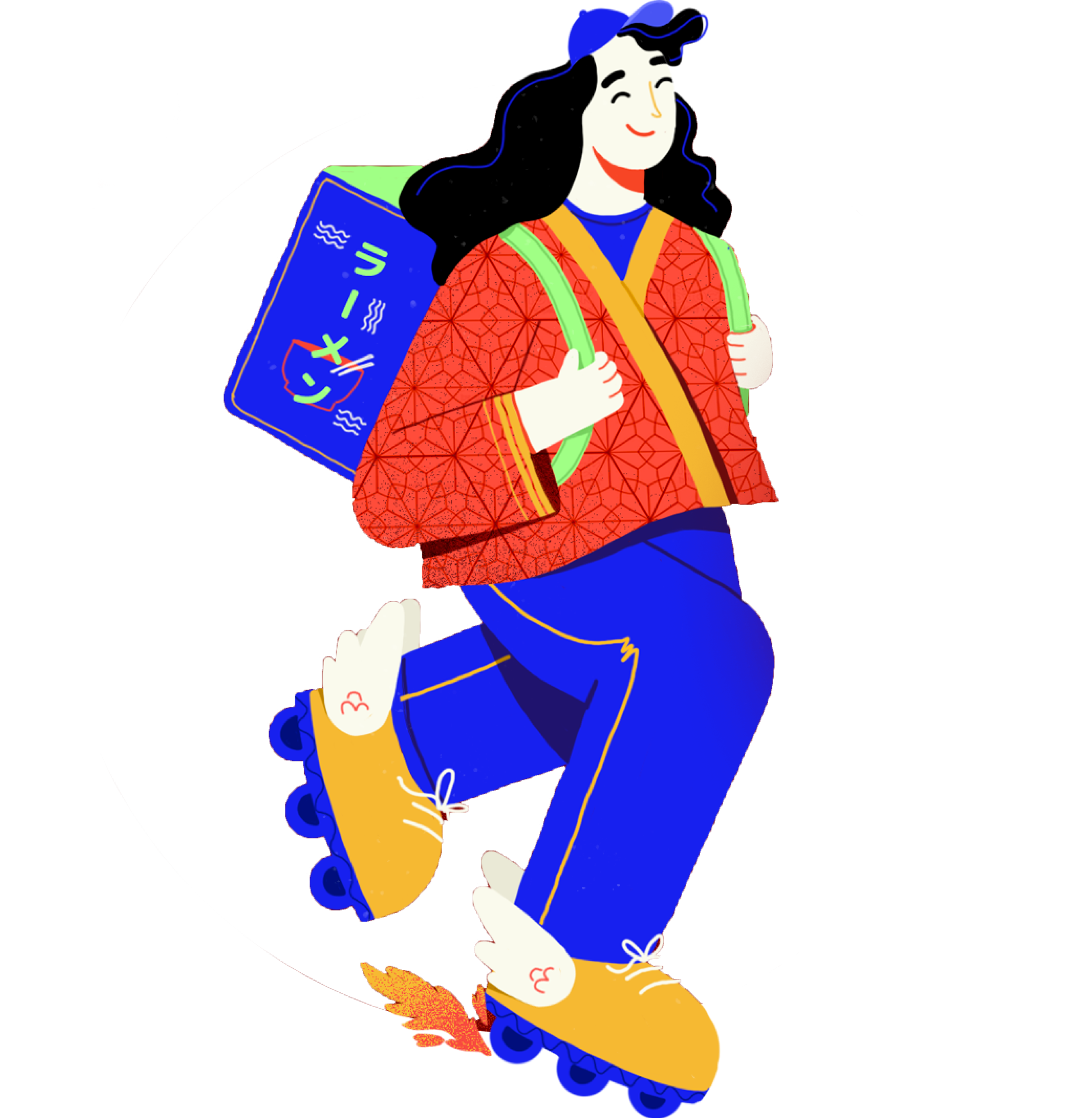 A food delivery woman with a backpack on her back